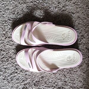 Crocs Cotton Candy Stucco Hilga Slide Womens 7W Pink Sandals